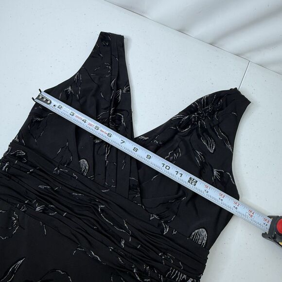 Evan Picone Floral Velvet Burnout Dress 4P Black Empire Ruched Dark Fairy Grunge - Picture 7 of 12